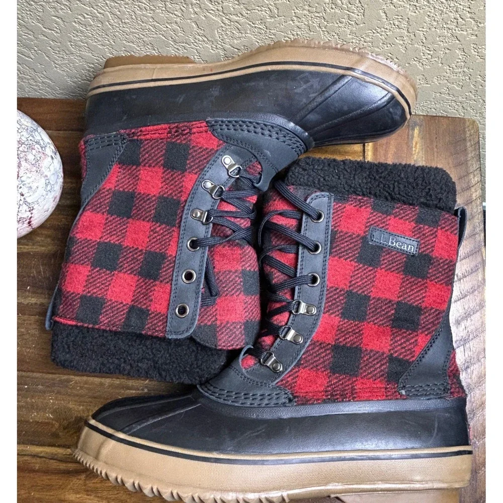 L.L.Bean Duck Boots Mens 11 Medium Red Buffalo Plaid Winter‎ Snow Boots